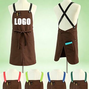 Tablier en coton polyester solide avec deux poches, design réglable, adapté pour restaurant, fleuriste, jardinage, cuisine à domicile - Product Image 6