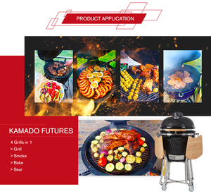 Barbecue Kamado en céramique TOPQ de la série Premium, 25 pouces, pour fumer au charbon de bois, idéal pour la cuisine, le jardin, le camping et la préparation des aliments - Product Image 6