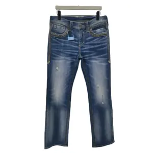 Original Factory Bulk Wholesale Printed Blue Denim Trousers Jeans For Men