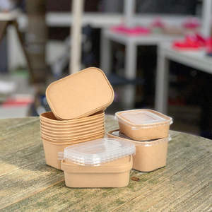 Conteneur alimentaire jetable écologique en papier kraft à double paroi avec couvercle, compatible micro-ondes, étanche, bol <span class=keywords><strong>Lala</strong></span> - Product Image 2