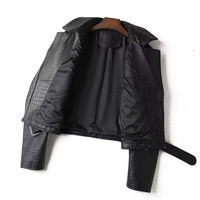 Veste en cuir véritable grain crocodile de luxe pour femme, style urbain, avec fermeture éclair intégrale, vêtement motoriste