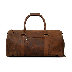 WRIZA Sac de voyage unisexe en cuir véritable marron, grande capacité, durable, élégant, sac de voyage pour la nuit - Product Image 5
