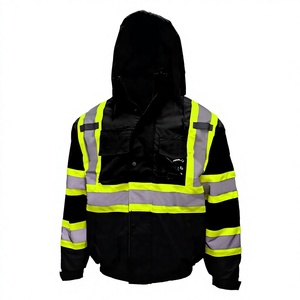 Black Reflective Safety Jacket with Hood High Visibility Workwear for Construction, Road & Industrial job use jacket for <b>men</b> - Product Image 1