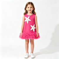 Robe d'été sans manches à col rond pour filles, avec applique étoile de mer 3D perlée, ourlet en tulle bouffant à volants, en polycoton, vente en gros