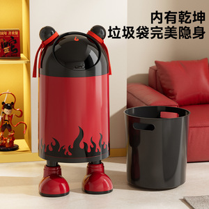 Nezha Robot Trash Can 16L Cylindrical Indoor With <b>Sliding</b> Lid For Living Room Kitchen - Product Image 4