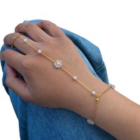 Gelang Jari Wanita TD Model Bunga Kristal Alami Bahan Stainless Steel Lapis Emas 18k, Produk Terlaris Baru