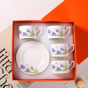 Nordic Style Floral Pattern Durable Ceramic Coffee <b>Tea</b> Cup and Saucer Set with 230ml Capacity Spoon and <b>Gift</b> Box - Product Image 4