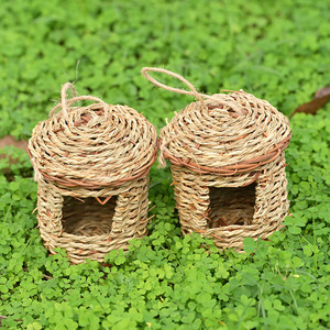 Nid d'oiseau en herbe tissé à la main, 14x10cm, arrondi, durable, pour fournitures pour oiseaux, petite taille - Product Image 3