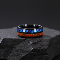 Bague de mariage unisexe en tungstène noir bombé avec incrustation d'opale véritable orange et bleue, certifiée THX par un tiers