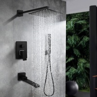Ensemble de douche LED noir mural en laiton de luxe avec mitigeur et robinets de salle de bain, kit de douche pluie