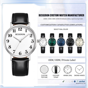 Montre en quartz personnalisée en gros avec cadran arabe, bracelet en cuir, acier inoxydable, fabricant OEM/ODM, marque privée - Product Image 1