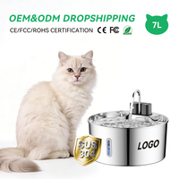Distributeur d'eau sans fil pour chat en acier inoxydable 236oz/7l Fontaine à eau pour chien pour animaux de compagnie avec capteur de mouvement Pompe ultra silencieuse