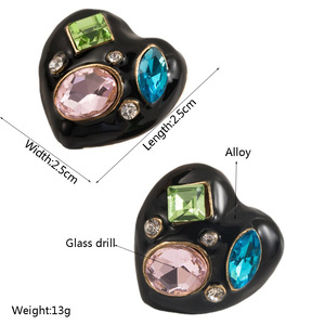 Boucles d'oreilles pour femmes, style coréen, motif cœur d'amour <span class=keywords><strong>français</strong></span>, en alliage, avec goutte d'huile incrustée, verre coloré et pierre naturelle, élégantes pour les fêtes - Product Image 2