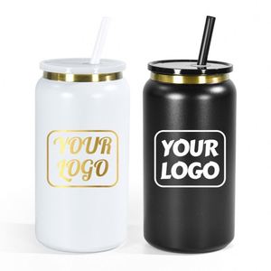 Custom logo Colorful Electroplated Stainless Steel Double-Wall 16oz Vacuum Tumbler Thermal Cup <b>with</b> <b>Straw</b> for Office Coffee Beer - Product Image 4