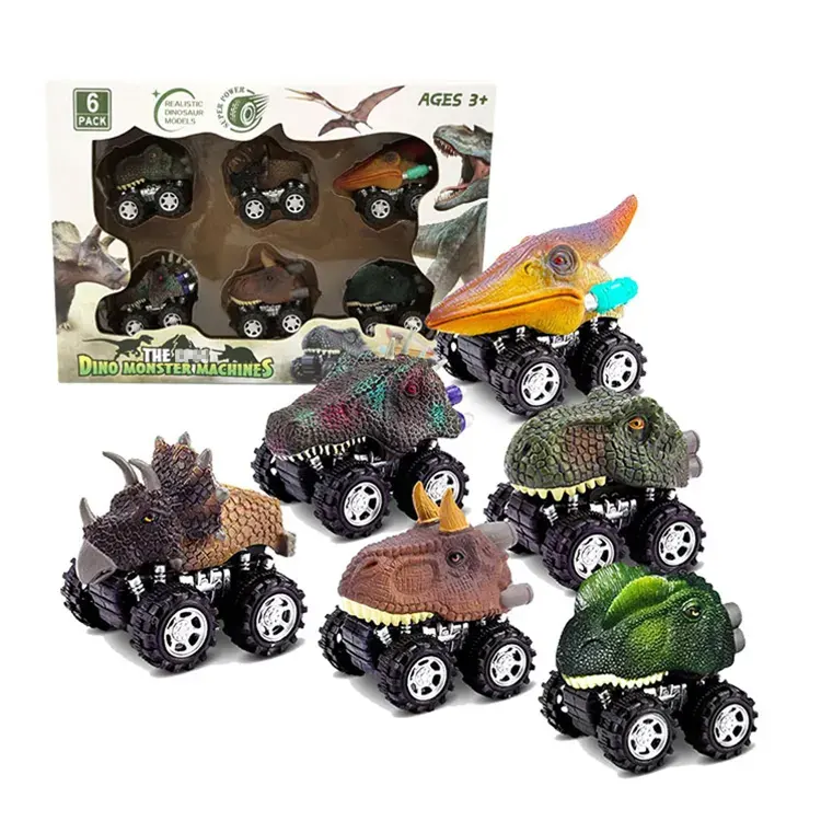 Attractive Dinosaur Cars With Big Tires Mini 6-Pack Dinosaur Car Toys friction pull back dino car