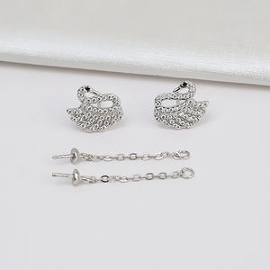 S925 Silver Swan <b>Earrings</b> for Women New 886 DIY Accessory Long Tassel <b>Dangle</b> <b>Pearl</b> Hollow Holder Fashionable <b>Dangle</b> <b>Earrings</b> - Product Image 2