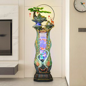 Aquarium de style chinois en forme de paon avec fonction d'eau circulante pour la décoration d'angle de salon ou d'entrée - Product Image 1