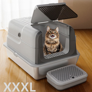 Cat Litter <b>Box</b> Xxxl <b>Large</b> Capacity Half Enclosed Pet Toilet For Cats And Dogs Rectangle Shape Manual Operation - Product Image 1