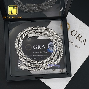 VVS モアサナイトクラスプ スターリングシルバーロープチェーン18Kゴールドメッキ ヒップホップファッション メンズ レディース 6mm モアサナイトロープチェーン - Product Image 1