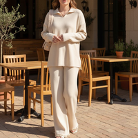 Ensemble de vêtements pour femmes en cachemire 100% : chemisier ample à col en V et pantalon décontracté
