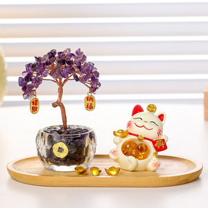 Gato de la Suerte con Diseño de Lingote de Oro, Árbol del Dinero de Cristal Amarillo Natural, Adorno de Escritorio Feng Shui, Regalo para el Año Nuevo Chino - Product Image 3