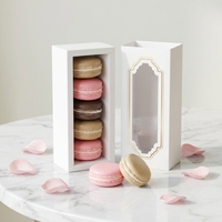Boîte d'emballage de macaron blanc à impression personnalisée fenêtre transparente glisser sur boîte à bonbons blanche pour pâtisserie