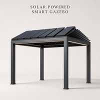 Pergola en aluminium à énergie solaire avec stockage de batterie et éclairage LED, gazebo intelligent à économie d'énergie