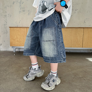 2025 nuovi <span class=keywords><strong>pantaloncini</strong></span> in Denim Casual da ragazzo a metà vita dritta in stile Vintage con tecnica estiva ad asciugatura rapida per bambini medi grandi - Product Image 1