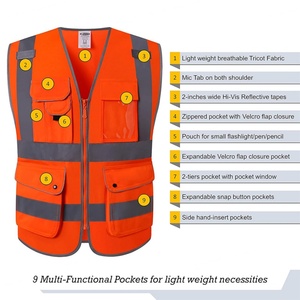 Chaleco de Seguridad Naranja de Alta Visibilidad, ANSI Clase 2, Tiras Reflectantes en Pecho, Cintura, Hombros y Espalda, Múltiples Bolsillos - Product Image 4