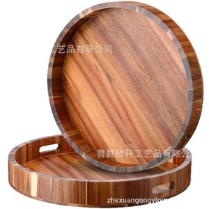 Wooden Round <b>Small</b> <b>Tray</b> Breakfast Snack Tea <b>Tray</b> Solid Wood With Handle For Home Use - Product Image 2
