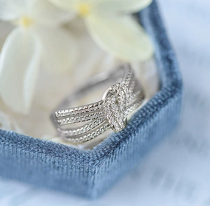 Anillo de Plata con Zirconia en Forma de Lazo, Banda Fina Multicapa para Mujer, Joyería para Fiesta de Compromiso - Product Image 2