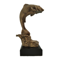 Trophée de pêche Weivista en résine argentée antique sur base dorée 23 cm