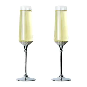 225ml özel Logo elmas uzun flüt şekli moda şampanya kadehi şampanya şarap bardakları flüt