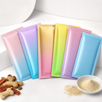 Pochettes plates métallisées mates à dégradé personnalisé, scellées sur trois côtés, pour l'emballage de friandises et de compléments pour animaux de compagnie