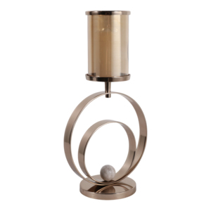 Porte-bougie décoratif en verre, base à double anneau, élégant support pour bougie pilier pour table à manger - Product Image 2