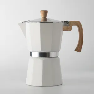 OEM kompor Italia, pembuat Espresso atas kopi aluminium Moka Pot dengan pegangan sentuh lembut