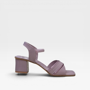 Trendy Lilac Lavender Patent Block Heel <b>Sandals</b> Metallic Accent Straps Square Toe Slingback Party Casual Footwear Base - Product Image 2