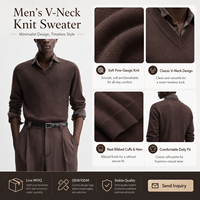 Pull en maille fine marron foncé à col en V pour homme, anti-plis, couleur unie, coupe ajustée minimaliste, essentiel pour l'hiver et les tenues professionnelles