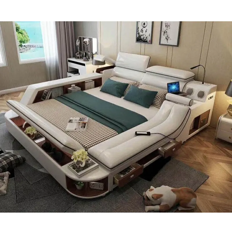현대 침실 가구 디자인 가죽 침대 패브릭 마사지 킹 사이즈 침대