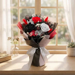 Bouquet de roses éternelles style <span class=keywords><strong>Chevalier</strong></span> Noir, roses noires gothiques, boîte carrée, cadeau pour femme, mariage, Saint-Valentin, Fête des Mères, Noël - Product Image 6