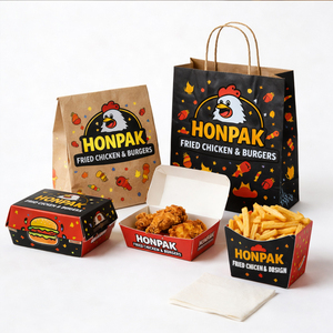 Juego <span class=keywords><strong>de</strong></span> Envases Personalizados para Comida Rápida para Llevar |   Cajas para Pollo Frito, Hamburguesas y Papas Fritas con Bolsa <span class=keywords><strong>de</strong></span> Papel |   Empaquetado OEM <span class=keywords><strong>de</strong></span> Grado Alimenticio - Product Image 1