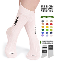 Chaussettes en laine côtelées très élastiques, unies, décontractées, avec logo personnalisé, tricotées, pour femme, mi-mollet, effet froissé et empilé