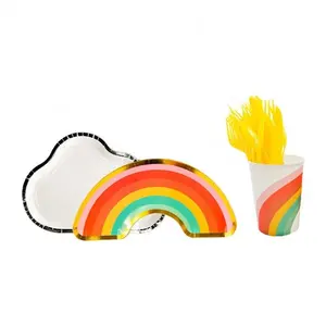 Disposable paper plate sets tableware rainbow party supply for kids party