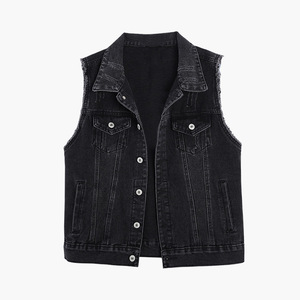 Gilet <span class=keywords><strong>en</strong></span> <span class=keywords><strong>jean</strong></span> rétro au crochet <span class=keywords><strong>sans</strong></span> manches, coupe ample, uni, à simple boutonnage, col rabattu, <span class=keywords><strong>veste</strong></span> <span class=keywords><strong>sans</strong></span> manches de haute qualité pour <span class=keywords><strong>femme</strong></span> - Product Image 3