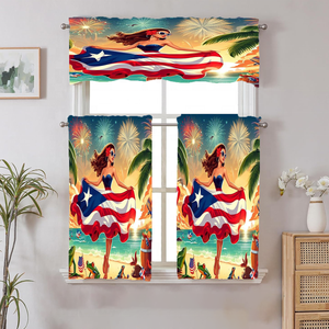 Rideaux courts personnalisés pour cuisine, 3 pièces, avec logo du drapeau de Porto <span class=keywords><strong>Rico</strong></span>, pour chambre et salon - Product Image 1