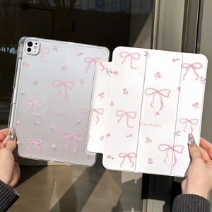 Custodia per Tablet in Acrilico Personalizzabile Monofacciale a Tre Ante con Slot per Penna, Fiocco Rosa, Custodia Trasparente in Pelle Y-Fold per <span class=keywords><strong>iPad</strong></span> <span class=keywords><strong>Pro</strong></span> - Product Image 1