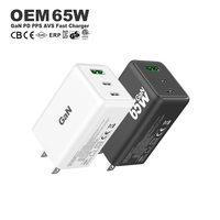 Chargeur mural rapide OEM/ODM USB Type-C GaN 65W 2C1A PD 65W*2 + QC 30W pour téléphone portable et ordinateur portable
