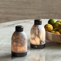 Lampe de table en albâtre et aluminium, moderne, luxueuse, simple, sans fil, rechargeable, lumière LED blanc chaud à intensité variable pour salon