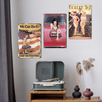 Dekorasi Dinding Custom Vintage Fighter Beauty Metal Plate Ukuran Kecil Moq Pesawat Retro untuk Garasi Man Cave Tin Signs Poster Logam
