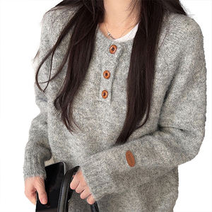 Suéter de Punto Personalizado para Mujer, Otoño Invierno, Grueso, Cálido, con Diseño de Botones, Manga Larga, Elegante, Suave, Ropa Interior, Capa Base - Product Image 6